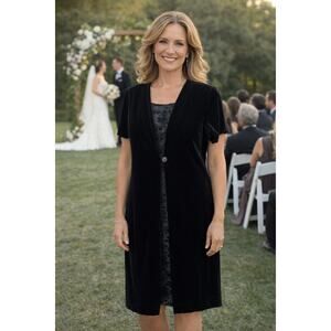 Vintage Another Thyme Velvet Velour Dress w Jacket 14 Black Floral Whimsigoth